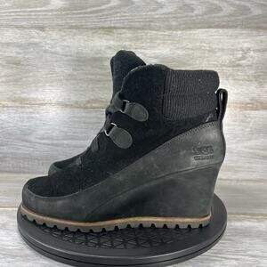 UGG Kriston Woman’s Waterproof Suede Leather Black Wedge Boots Size 9